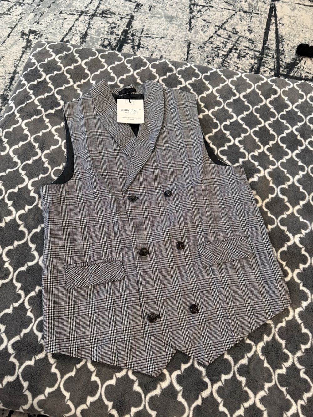 Forever New Gray Plaid Double-Breasted Vest